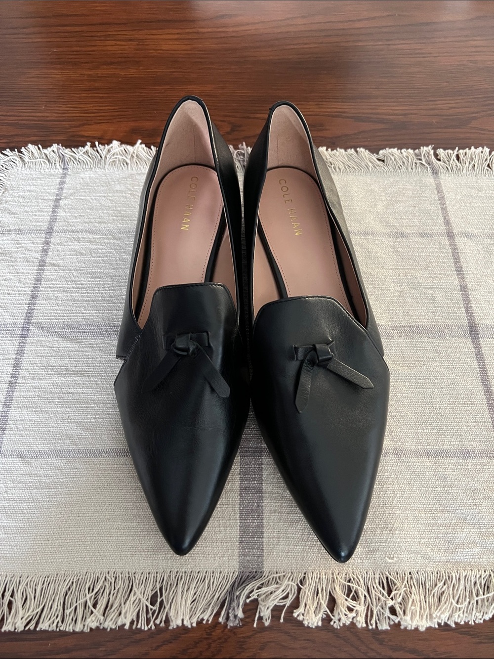 Cole Haan Black Pointed-Toe Leather Loafers with Knot Detail - Picture 5 of 16